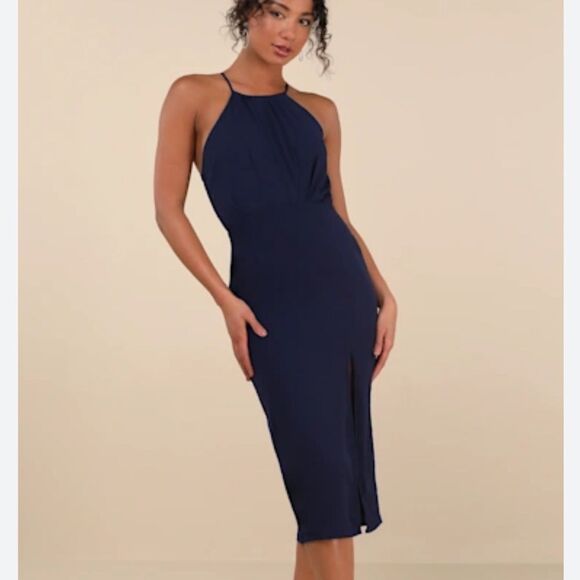 Lulus Navy Blue Pleated Chiffon Sleeveless Cocktail Dress| XL - Picture 1 of 10